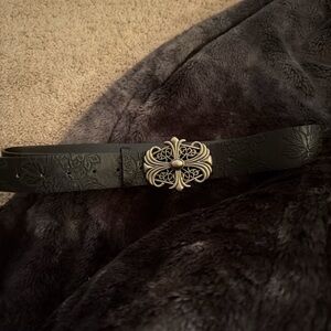 SHEIN Black Belt with Intricate Silver Buckle